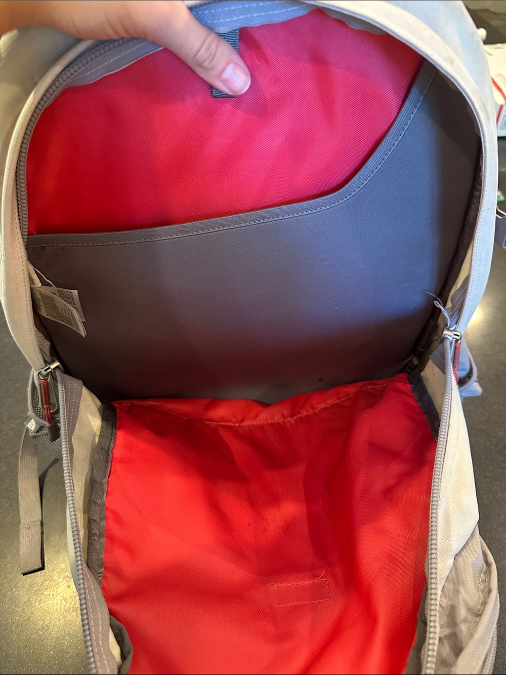 The North Face light gray backpack with pink bungee straps - Picture 4 of 4